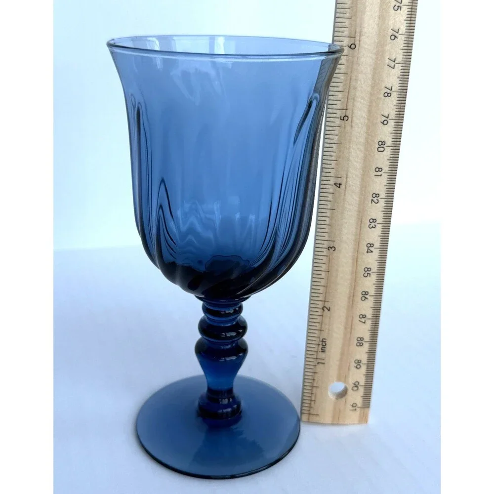 Gorham Crystal Gentry Blue Swirl Optic Glass Wine Goblet Vintage Stemware